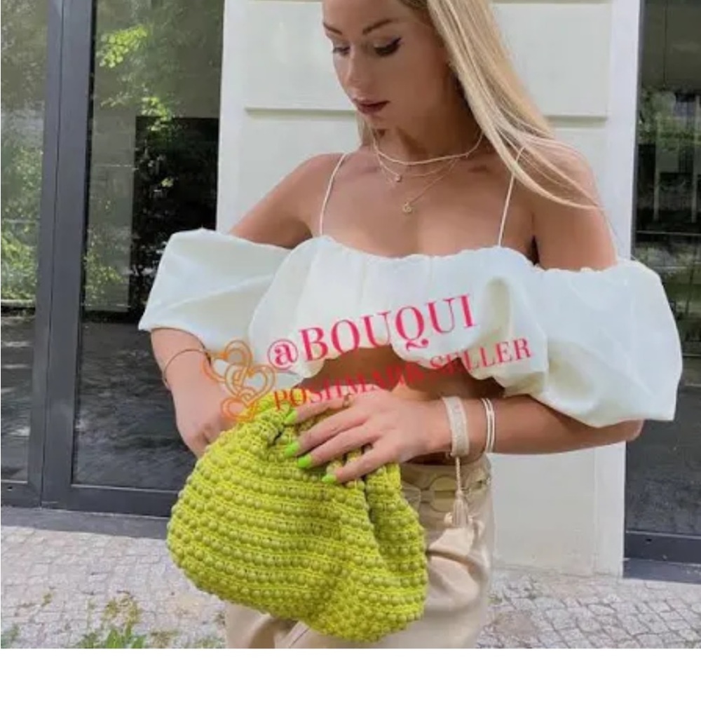 Zara Lime Green Women's beaded knit clutch Bag loved by bloggers